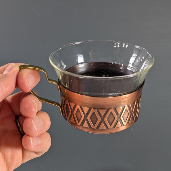 Vintage Schott Mainz Jenaer Glasses: set of 6 tea / coffee glasses with copper - Picture 3 of 14